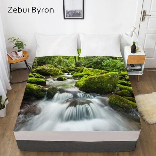 3D HD Digital Print Custom Bed Sheet With Elastic,180/150/160x200 Fitted Sheet Queen/King,Mattress Cover Creek