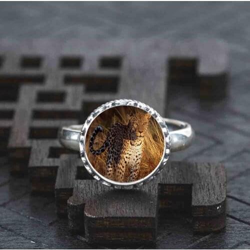 925 Sterling silver Ring leopard Africa glass jewelry resizeable cute charms for best friends gift xmas natural girls display