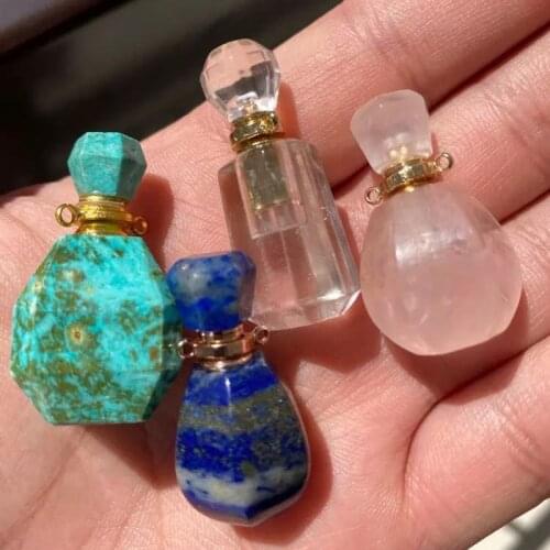 Hot Sale 1Pcs Natural Stone Agates Perfume Bottle Connector Quartz Amethysts Pendant Essential Oil Diffuser Charms Jewelry