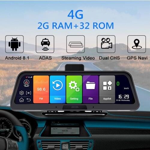 10 Inch 4G Car Dashboard Camera Android 8.1 FHD 1080P Dash Cam 2G RAM + 32 ROM Car Video Recorder ADAS GPS Remote Monitor