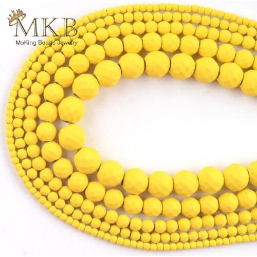 Natural Stone Yellow Hematite Rubber Beads Matte Spacer Loose Faceted Beads For Jewelry Making 2/3/4/6/8/10mm Diy Bracelet 15"