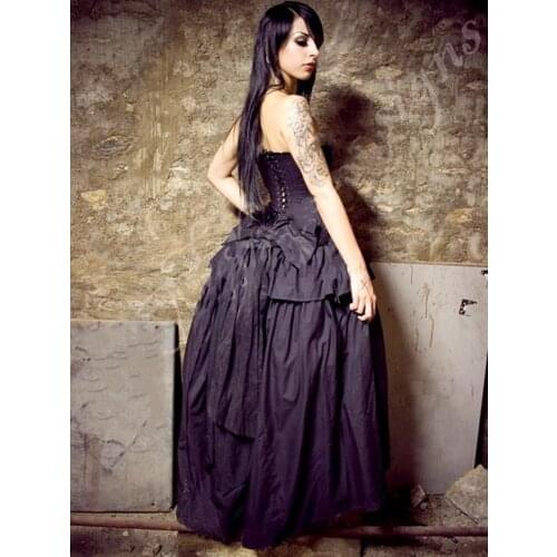 Gothic Style Black Wedding Dresses Strapless Tiered Layered Skirt A Line High Low Bridal Gowns Vintage Retro Customize Plus Size