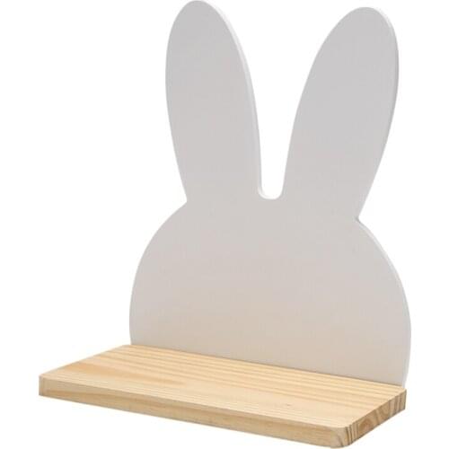 Wooden Wall Shelf Baby Kids Room Decoration Lovely Rabbits Storage Rack Floating Shelves Home Decor Organizer