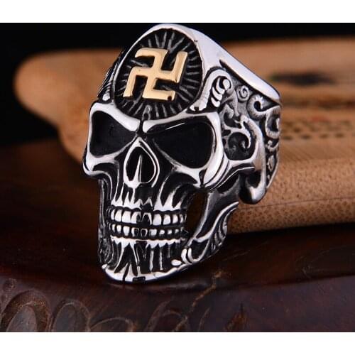 Gothic Skull Ring for Men Charm Gold Silver Plated Buddha Letter Single Ring Hiphop Rock Viking Ring Man Jewelry Accessories