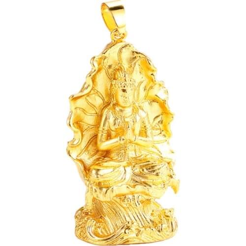 Exquisite Gold Color Pendant for Men Women Guanyin Buddha Pendant for Necklace without Chain Gold Jewelry Gifts Male Female