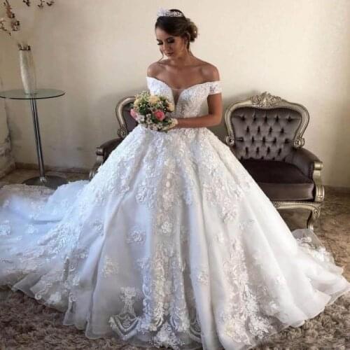 Beautiful Off the Shoulder Sweetheart Wedding Dress Robe De Mariee Sweep Train Appliques Plus Size Ball Gowns Vestido De Noiva