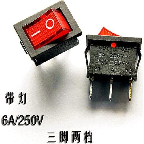 Rocker switch Rocker power switch KCD1-102 Red 3 foot 2 gear Light 6A/250V 10PCS