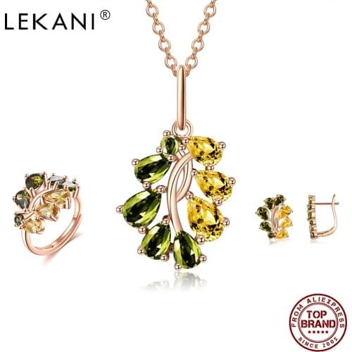 LEKANI Fashion Jewelry Sets For Women Multi-Color CZ Earrings Olive Tree Zircon Peace Female Jewelry Hot Selling Festival Gift