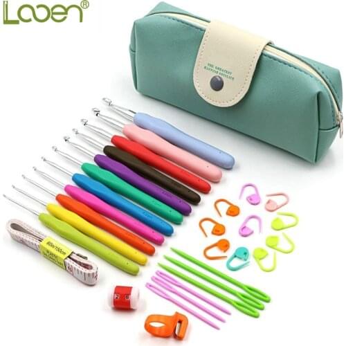 Looen 30 pcs Crochet Hooks Yarn Knitting Needles Sewing Tools Set 11 Crochet Hooks 2~ 8 mm with Comfort Soft Rubber Grip