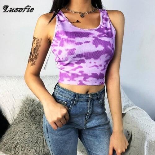Lusofie 2020 New Color Tie dye Vest Summer Print Tank Top Women Sleeveless Fashion Slim Casual Crop Tops Basic Female Streetwear