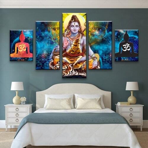 Canvas Pictures Poster Modular 5 Pieces Hindu God Lord Shiva Paintings HD Printed Art Framework Decoration Home Living Room Wall