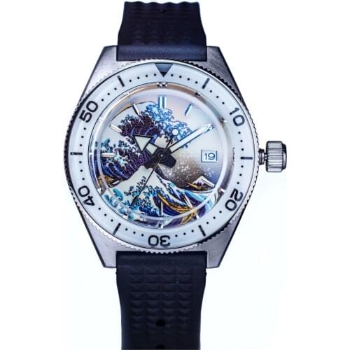 SHIRRYU Mens Diver Watches,Men Automatic Watch Mechanical Wristwatch 200M Waterproof Full Luminous Kanagawa Dial NH35 Sapphire