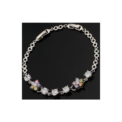 MxGxFam White Gold Color Flower Stone Bracelet Women made by Environmental Copper