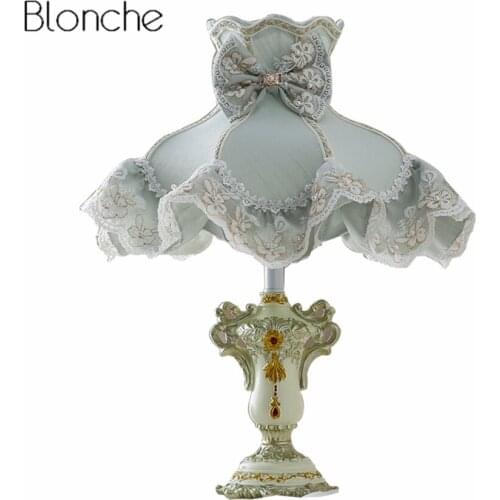 Korean Fabric Lampshade Table Lamp Led Desk Light for Girl Princess Room Bedroom Bedside Study Reading Indoor Lighting Fixtures