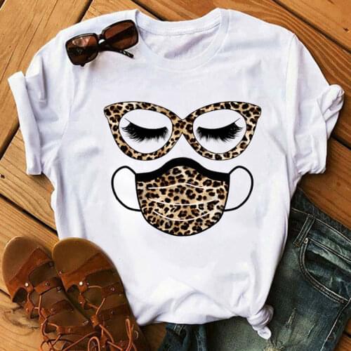 New Fashion Women T Shirt Leopard Face Mask Eyelash Print Tee Shirt Female Short Sleeve Tops Tee Harajuku T-shirts 90s Girls Tee