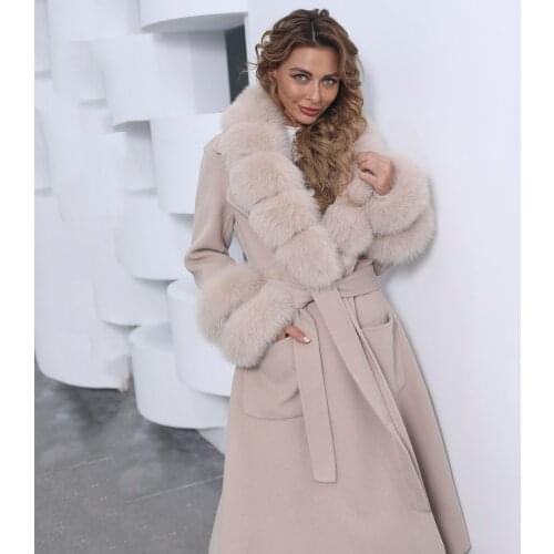 New Arrival Wool Coat Women Luxury 2021 Cashmere Coat With Real Fur Collar Cuff Autumn Long Coat Winter Korean Style