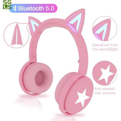 New Bluetooth Headphones Glowing Cute 10 Color LED Cat Ear Girls Gift Kids Headset Wireless HIFI Stereo Bass 3.5mm Plug With Mic