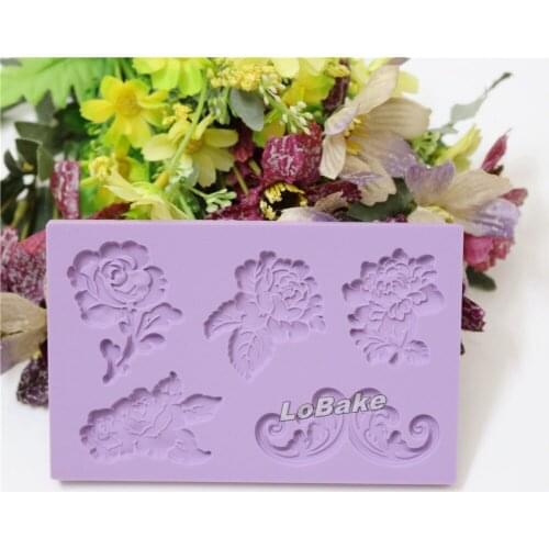 New arrivals 15*9cm 5 cavities different beautiful flowers shape silicone fondant cake lace decor molds confeitaria cozinha tool