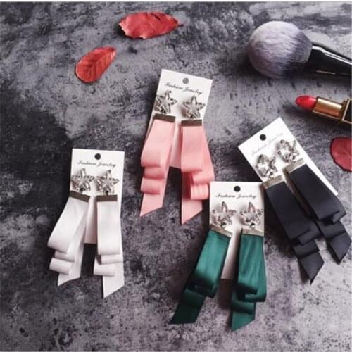 Fresh New Women Ribbon Earring Long Design Star Earring Lady Fashion Jewelry Multilayers Bowknot