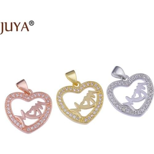 Fashion Zirconia Heart Mom Charm Pendants For Jewelry Making 2 Size Heart Mom Pendants For Necklace Bracelet Accessories gift