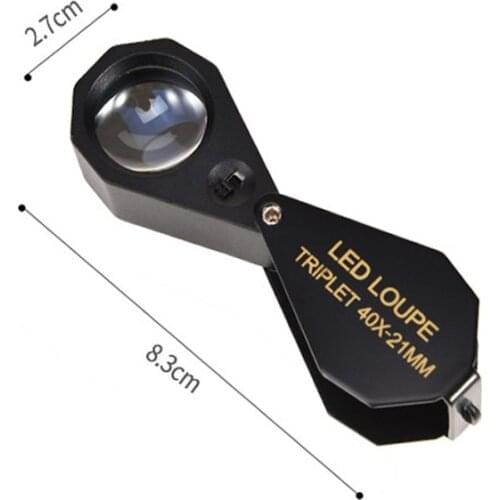 Portable Handheld Magnifying Glass 40 Times Single Lamp Black Portable Folding Jewelry Mirror Optical Lens Reading Appraisal