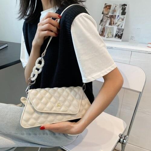 Luxury Quilted Flap Shoulder Bags Soft Leather Lady Handbags Yellow/Blue Designer Brand Pearl Crossbody Bags 2 Straps For Women
