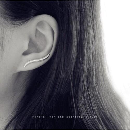 Real 925 Sterling Silver Wave Ear Climber Earrings Simple Crawler Earring Jewelry Clip On Earring Gifts for Women Girls E0010