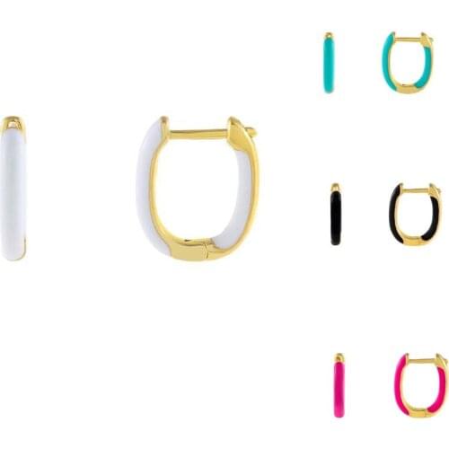 White Blue Black Pink U Shaped Huggie Hoop Earring Gold Color Colorful Enamel Summer Fashion Jewelry