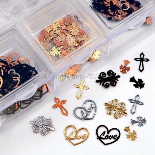 Mix 3 Colors 4 Shapes Love Heart Cross Floral Pattern Metal Sequin Nail Art Rhinestones Slice Decorations DIY Salon Tip6