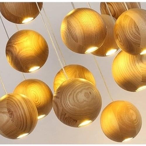 Modern Solid Wood Ball Pendant Lamp Led Kitchen Dining & Bar Pendant Lights Furniture Decoration Lamps Hanging Light Luminaire