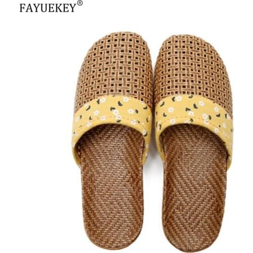 FAYUEKEY Couples Summer Flax Slippers Linen Weave Floral Slides Sandals Women Men Indoor Shoes Home Slippers Ladies Flip Flops