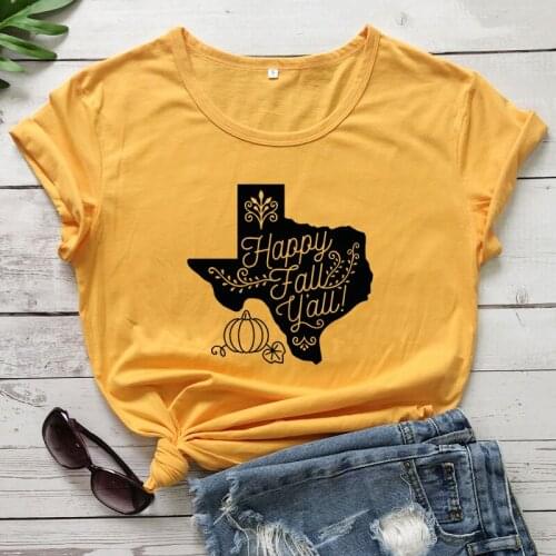 Women Hello Fall Graphic Tee Shirt Top Happy Fall Y'all Texas Pumpkin T-shirt Aesthetic Autumn Thanksgiving Tshirt