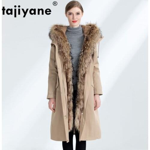 Winter Women Jacket Real Raccoon Fur Collar Parka Natural Rabbit Fur Liner Long Parkas Real Fur Coats Female 2021 Hiver SYH-723