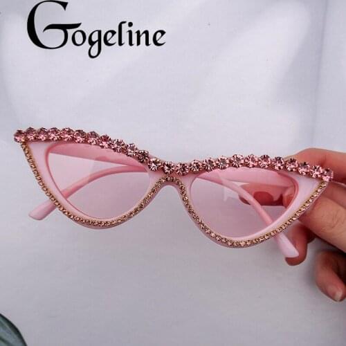 Diamond Sexy Cat Eye Sunglasses Women Vintage Rhinestone Sun Glasses Female Lady Candy Pink Color Eyewear Triangle Shades UV400