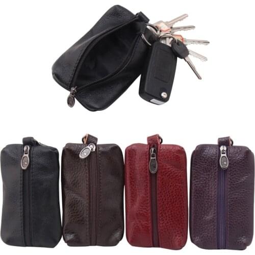 1pcs Car Key Case Pu Leather Men Women Wallet Key Holder Housekeeper Cover Zipper Bag Keychain Cover For Keys Organizer Card Bag