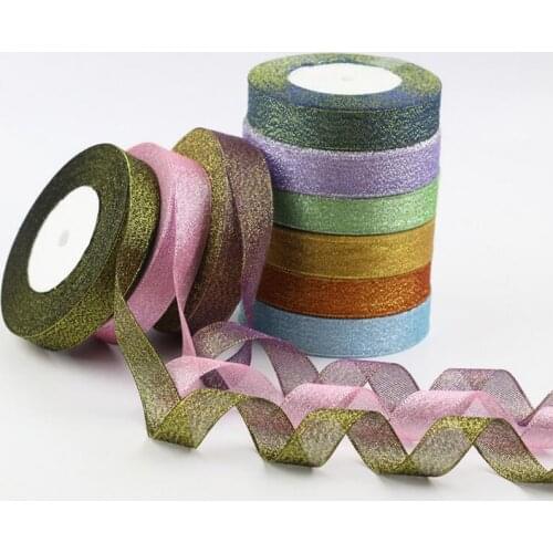 25 Yards\lot 20 mm Width Gold Silver Metallic Glitter Fabric Ribbons For DIY And Festive Party Gifts Wrapping Packing Decoration