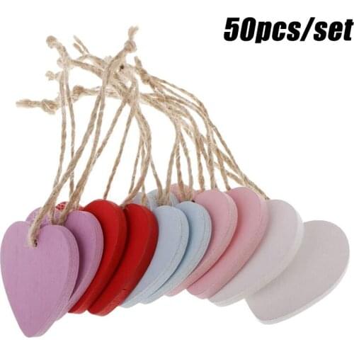 50 Pieces Heart Shaped Wooden Board Tags Mini Hanging Ornaments Painted DIY Pendant Party Supplies 40x40mm