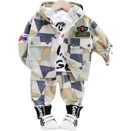 Childrens Fashion Jacket Sport Sets Baby Popular Boys and Girls Spring and Autumn Camouflage Jacket 3 Pieces Set 1 2 3 4 Ages