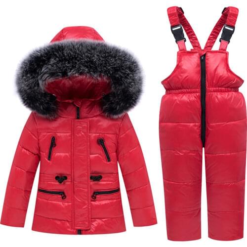 Kids Winter Down Coat Children Clothing Set 2pcs Down Jacket + Overalls Baby Boys & Girls Warm Snowsuits 1-5 Years