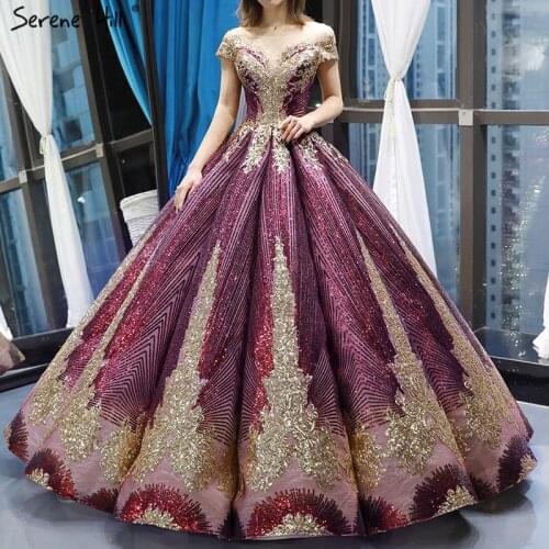 Purple Red Sleeveless Sparkly Luxury Wedding Dress 2021 Sequined High-end Sexy Bridal Gowns HM66754 Custom Made