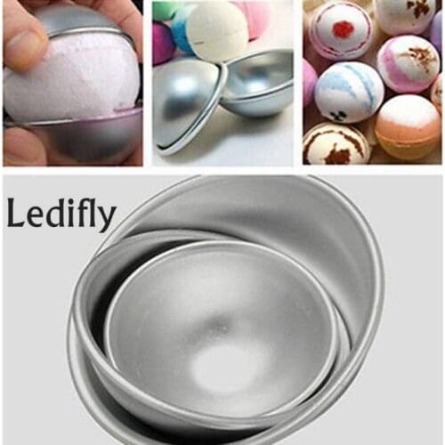 Ledifly 2 Pcs Hot Sales 3D Aluminum Alloy Ball Sphere Bath Bomb Mold Cake Baking Pastry Mould 4.5 x 2cm 5.5 x 2.5cm 6.5 x 3cm