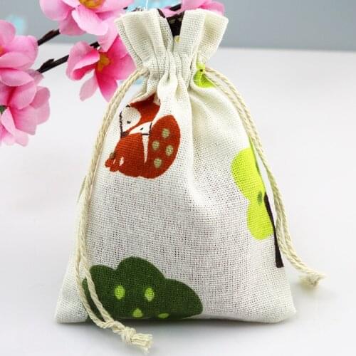Lovely Fox Pattern 50pcs10X14cm Cotton drawstring bag cosmetic jewelry packaging bag wedding gift cotton drawstring bags
