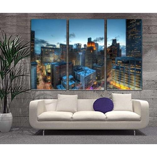 Canvas Wall Art - Houston Downtown Skyline Buildings Night Painting Wall Artwork Print On Canvas Home Decor Drop shipping