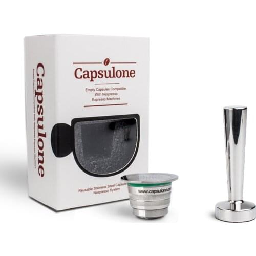 Capsulone/STAINLESS STEEL Metal capsule compatible for nespresso coffee Machine Refillable Reusableand coffee capsule and tamper