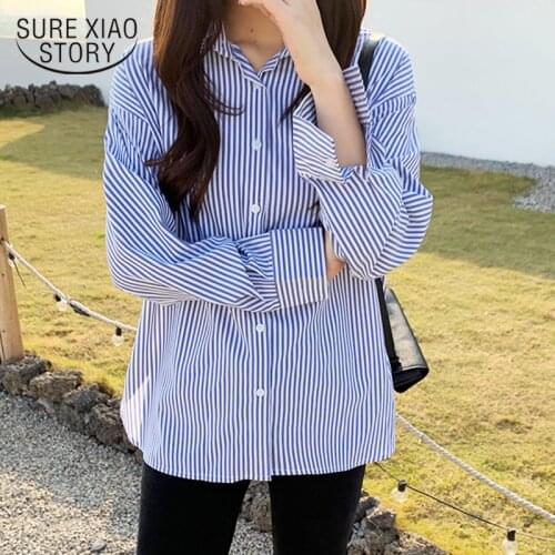 Cardigan Plus Size Ladies Tops Korean Style Spring Blouse Women 2021 Casual Long Sleeve Cotton Striped Shirt For Women 9196 50