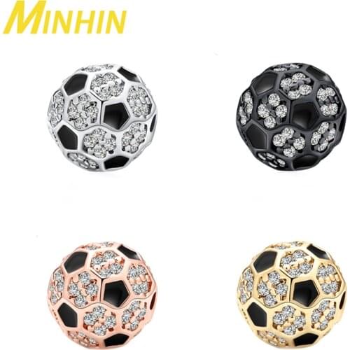 MINHIN 3pcs/lot Micro Pave Cubic Zircon Football Shape Round Loose Spacer Copper Beads For Jewelry DIY Beads Making
