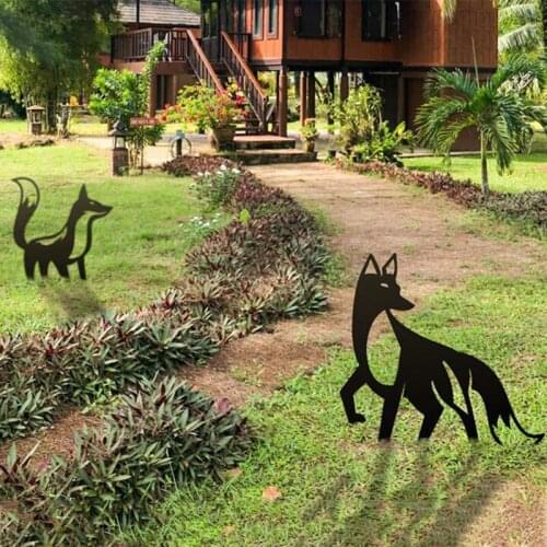 Metal Foxs Garden Stake 3D Animal Shape Yard Art Sculptures for Home Garden Decor TS2