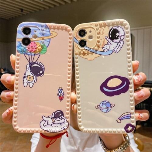Fashion Astronaut Planet Love Heart Border Case For iPhone 11 12 Pro XS Max 7 8 6 6S Plus X XR 12 Mini SE 2020 Soft Back Cover