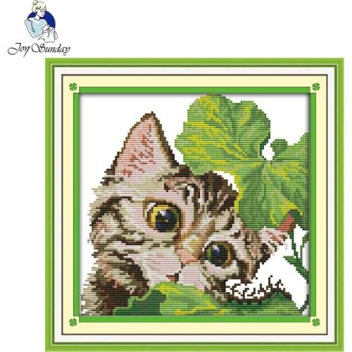 Joy Sunday A curious cat cross stitching art Chinese Cross Stitch Kits For Embroidery Needlepoint Set