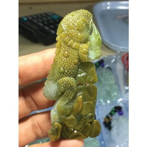 Natural Myanmar jade A HandCarved jade lizard jadeite jade green jade pendant jade necklace pendants jewelry necklaces